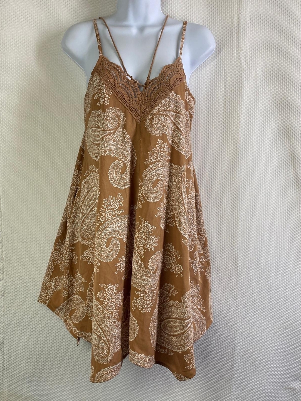 American Rag Floral Paisley Cami Dress in Camel and White